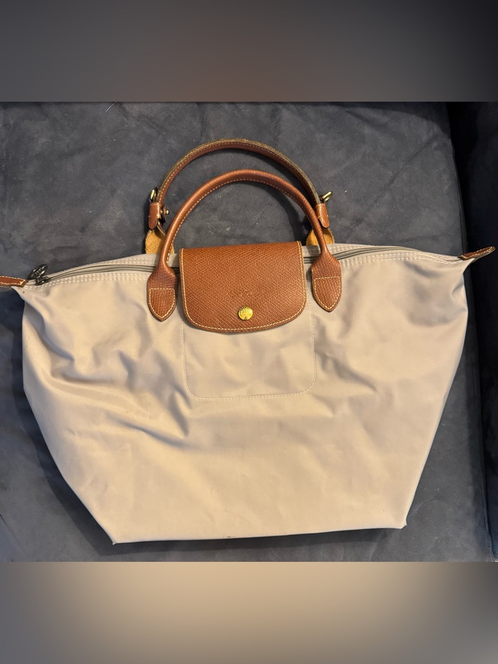 Longchamp Grey Tote with Brown Leather Trim